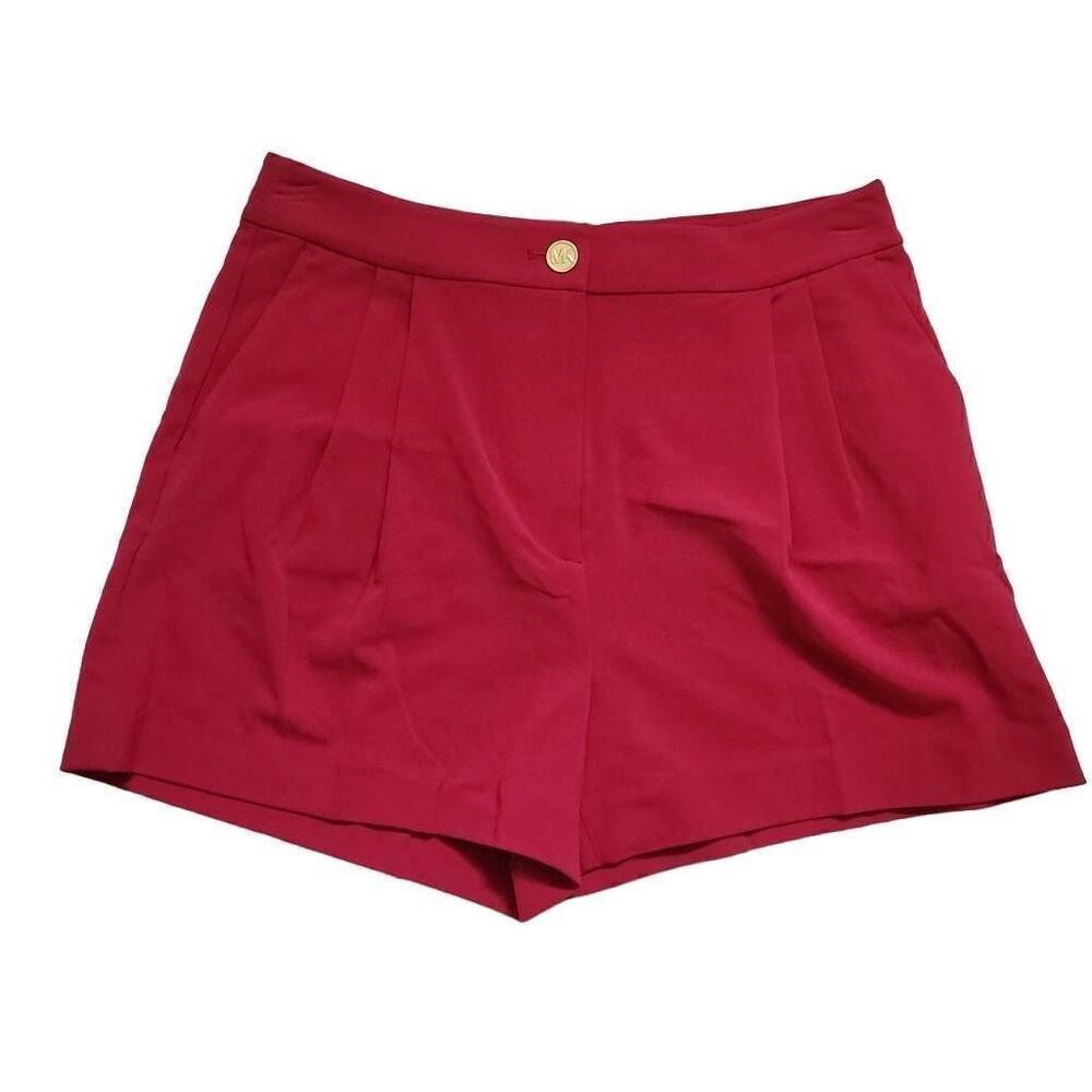 Michael Kors Ladies Size 10 Pink Carmine Pleated Gold Button Shorts